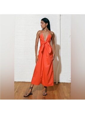 NWT Mara Hoffman Lolita Midi Dress Poppy Orange Organic Cotton Size XS